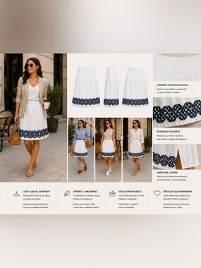 Old Navy White A-Line Skirt with Navy Embroidered Border